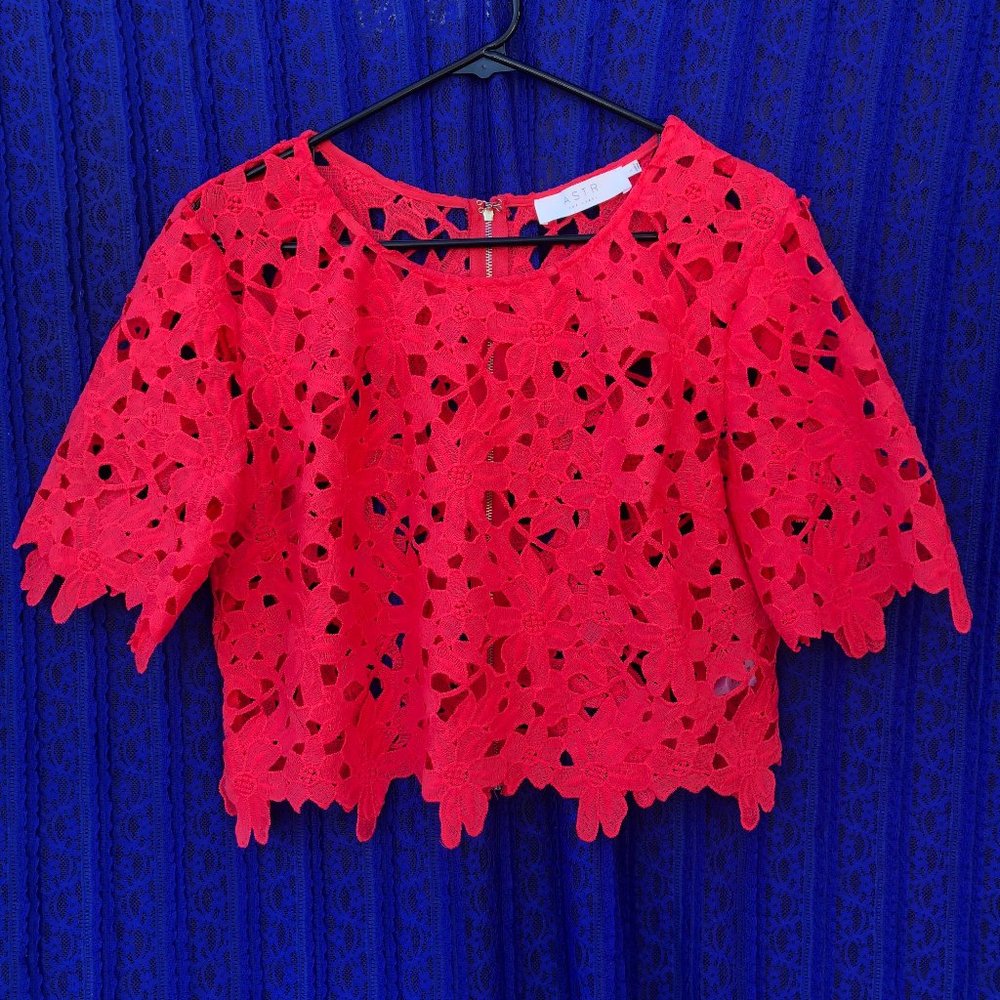 ASTR the Label Lace Crop Top, Short Sleeve, Large